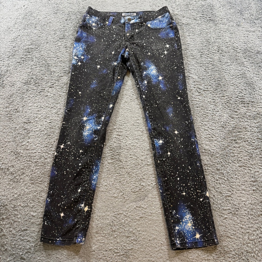Luxury Blues Galaxy Print Skinny Jeans 9 Black Blue Celestial Star Space Pants